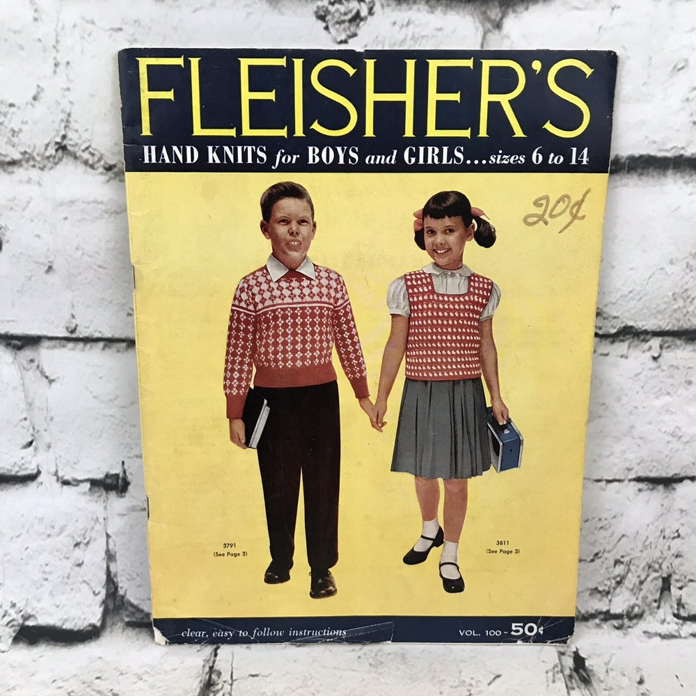 Vintage Fleisher's Hand Knits for Boys and Girls Sizes 6 to 14 Pattern Book